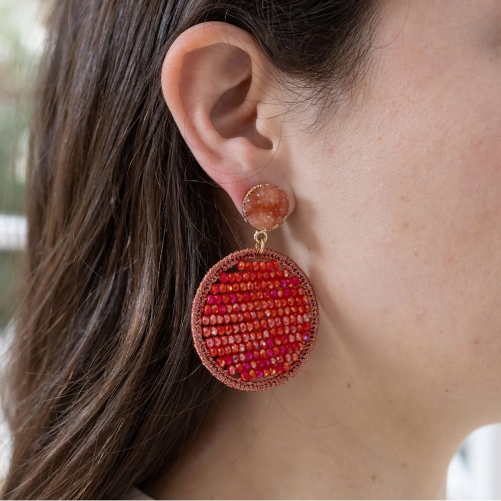 Elegant Red Beaded Earrings